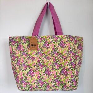 NWT Eccolo Floral Canvas Tote in Pink and Purple 14.25”W x 13.5”H x 6”D
